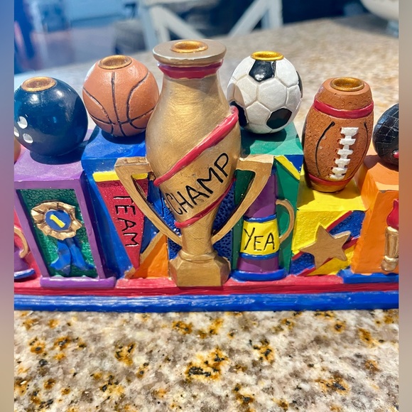Vintage 1995 Sports Hanukkah Menorah Hand painted 10.5” x 2”x 5” - Picture 4 of 16